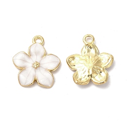 Honeyhandy Alloy Enamel Pendants, Cadmium Free & Nickel Free & Lead Free, Golden, Flower Charm, White, 16x14x2.4mm, Hole: 1.5mm