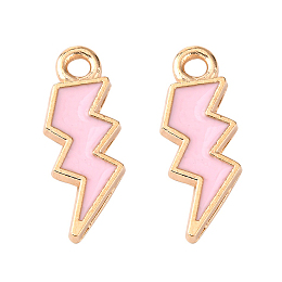 Honeyhandy Alloy Enamel Pendants, Lightning Bolt, Light Gold, Pearl Pink, 20x7x1.5mm, Hole: 2mm