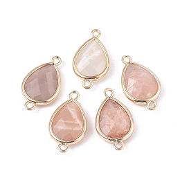 Honeyhandy Natural Sunstone Links connectors, with Golden Tone Brass Findings, Teardrop, 22x12x5mm, Hole: 1.6mm