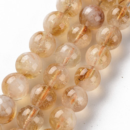 Honeyhandy Natural Citrine Beads Strands, Round, 8mm, Hole: 0.9mm, about 50~52pcs/strand, 15.35 inch(39cm)