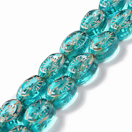 Honeyhandy Transparent Glass Beads Strands, Oval, Turquoise, 11x8x5.5mm, Hole: 1mm, about 32pcs/strand, 13.78 inch(35cm)