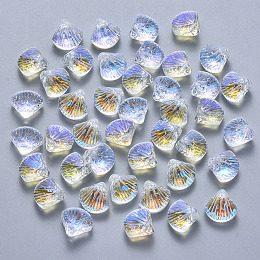 Honeyhandy Transparent Spray Painted Glass Beads, Top Drilled Beads, AB Color Plated, Scallop Shape, Clear AB, 10x10.5x6mm, Hole: 1mm