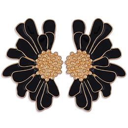 Honeyhandy Vintage Flower Stud Earrings for Women, Alloy Enamel Half Flower Stud Earrings, Summer Earrings Boho Beach Floral Stud Earrings, Jewelry Gifts for Women, Black, 50.5~51x33.5~34mm, Pin: 0.6mm