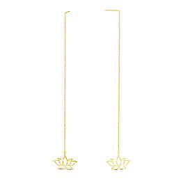 Arricraft 925 Sterling Silver Ear Thread, Dangle Earrings, with Cable Chains, Lotus, Real 18K Gold Plated, 150mm