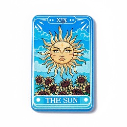 Honeyhandy Printed Acrylic Pendants, Rectangle with Tarot Pattern Charm, Deep Sky Blue, 43x27.5x2.4mm, Hole: 1.8mm