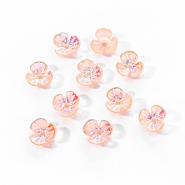 Honeyhandy Electroplated 3-petal Flower Resin Cabochons, Nail Art Decoration Accessories, Coral, 6x6.5x2.5mm, Hole: 1mm, 10pc/bag