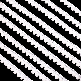 PandaHall Elite Polyester Lace Trim, Single Edge with Pom Poms Ball Trimming, Garment Accessories, White, 44928 inch(12mm), about 24~25 yards/set