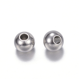 Honeyhandy 201 Stainless Steel Beads, Round, Stainless Steel Color, 6x5mm, Hole: 2.3mm