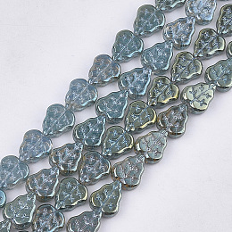 Honeyhandy Electroplate Glass Beads Strands, Leaf, Medium Aquamarine, 12x10.5x4.5mm, Hole: 0.8mm, about 54pcs/strand, 25.5 inch