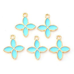 Honeyhandy Light Gold Plated Alloy Enamel Pendants, Flower, Cyan, 17.8x14.5x1.5mm, Hole: 1.6mm