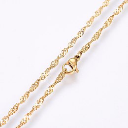 Honeyhandy 304 Stainless Steel Singapore Chain Necklaces, Water Wave Chain Necklaces, with Lobster Claw Clasps, Golden, 19.69 inch(50cm), 2x0.35mm