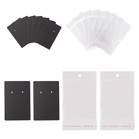 Honeyhandy 200Pcs 2 Style Cardboard Display Cards and OPP Cellophane Bags, for Necklace and Earring, Black, 8x6cm, 100pcs/style