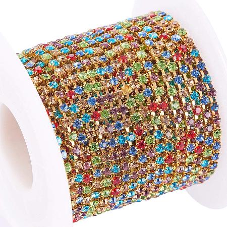 BENECREAT 10 Yard Crystal Rhinestone Close Chain Clear Trimming Claw Chain Sewing Craft about 2880pcs Rhinestones, 2mm - Colorful (Gold Bottom)