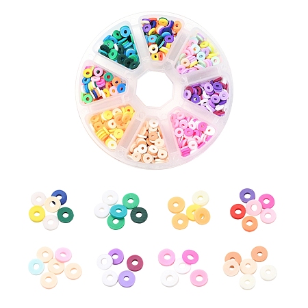 Arricraft 1200Pcs 8 Colors Handmade Polymer Clay Beads, Disc Heishi Beads, Mixed Color, 150pcs/color
