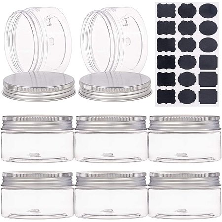 BENECREAT 10 Pack 3.4oz Clear PET Plastic Storage Containers Jars with Aluminum Screw Caps, 1 Sheet Sticker Label for Cosmetics, DIY Arts Crafts, Beads, Dry Food Snacks