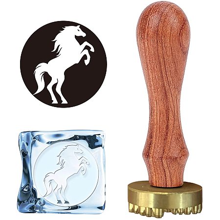 CRASPIRE Ice Stamp Horse Ice Cube Stamp Ice Branding Stamp with Removable Brass Head & Wood Handle Vintage 1.2