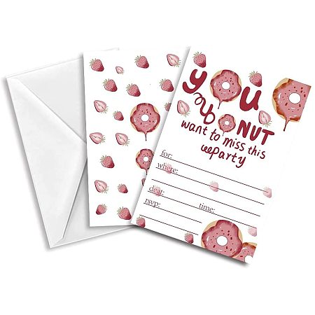 ARRICRAFT Invitations with Envelopes 30 Sheet Fill-in Strawberry Donut Pattern Invites Wedding Invitation Kit for Wedding, Bridal Shower, Baby Shower, Birthday Invitations, 15x10 cm