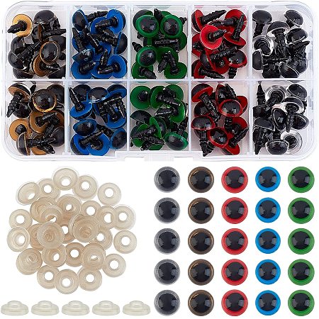 SUPERFINDINGS About 100Pcs 0.63x0.39Inch Colorful Plastic Safety Eyes 5 Color Teddy Bear Toy Eyes Colorful Round Craft Doll Eyes for Bear, Dog, Puppet, Plush Animal Making and DIY Craft