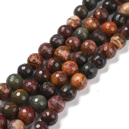 Natural Picasso Stone/Picasso Jasper Beads Strands, Faceted(128 Facets), Round, 10mm, Hole: 1.2mm, about 37pcs/strand, 14.96''(38cm)