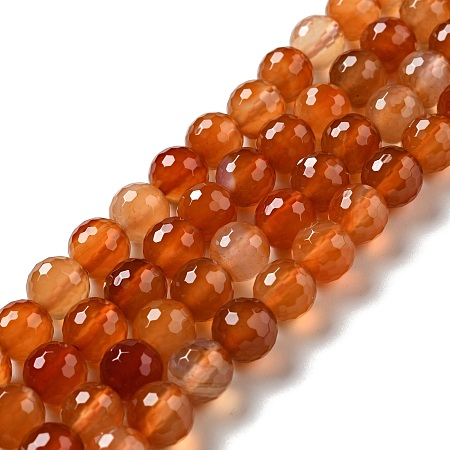 Natural Carnelian Beads Strands, Faceted(128 Facets), Round, 10mm, Hole: 1mm, about 36~38pcs/strand, 14.17~14.96 inch(36~38cm)