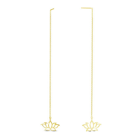 Arricraft 925 Sterling Silver Ear Thread, Dangle Earrings, with Cable Chains, Lotus, Real 18K Gold Plated, 150mm