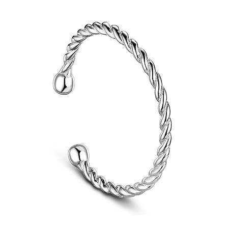 SHEGRACE Classic Real Platinum Plated 925 Sterling Silver Twisted Cuff Tail Ring, 17mm