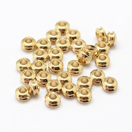 Brass Spacer Beads, Nickel Free, Rondelle, Unplated, 4.5x2.5mm, Hole: 2mm