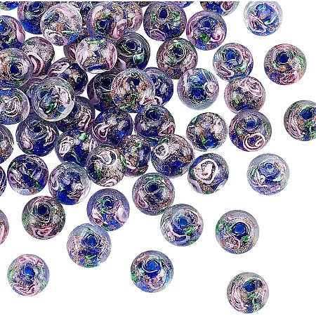 OLYCRAFT 60pcs 10~11mm Gold Sand Lampwork Beads Flower Lampwork Beads Handmade Lampwork Glass Beads Round Loose Beads for DIY Crafts Bracelet Necklace Jewelry Making - Blue