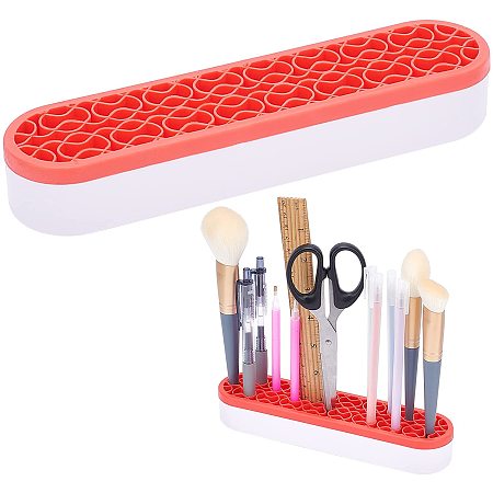 GORGECRAFT Silicone Makeup Brush Holder Organizer Sew Desktop Organizers Multipurpose Stash and Store Storage Stand for Cosmetic Pen Pencils Painting Brushes Sewing Tools Crafts(Red)