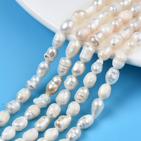 Honeyhandy Natural Cultured Freshwater Pearl Beads Strands, Rice, Seashell Color, 5~11.5x5~6mm, Hole: 0.7mm, about 47~48pcs/strand, 13.58 inch~13.78 inch(34.5cm~35cm)