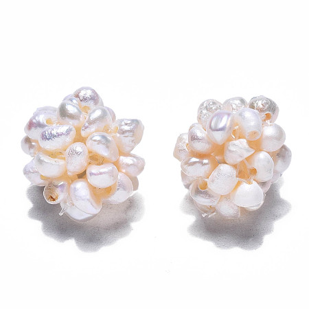 Honeyhandy Round Natural Cultured Freshwater Pearl Beads, Handmade Ball Cluster Beads, Creamy White, 12~15mm, Hole: 1.2~1.8mm