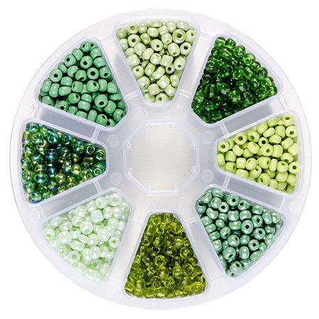 PandaHall Elite Mixed Green 6/0 Round Glass Seed Beads Diameter 4mm About 1440pcs Green with Box Set Value Pack for Jewelry Making