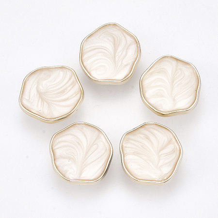 Honeyhandy CCB Plastic Shank Buttons, with Enamel, Rose Gold, Floral White, 24x23.5x9.5mm, Hole: 3.5mm