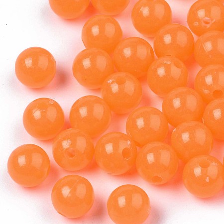 Honeyhandy Luminous Acrylic Beads, Glow in the Dark, Round, Dark Orange, 8mm, Hole: 1.8mm