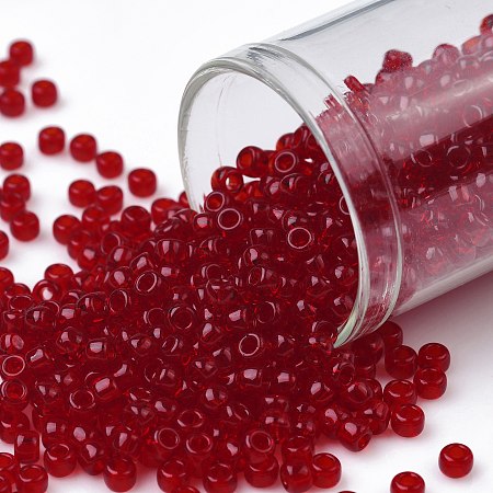 TOHO Round Seed Beads, Japanese Seed Beads, (5C) Transparent Ruby, 8/0, 3mm, Hole: 1mm, about 222pcs/10g