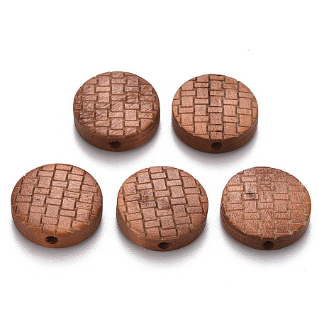 Honeyhandy Painted Natural Wood Beads, Laser Engraved Pattern, Flat Round, Peru, 15x5mm, Hole: 1.8mm