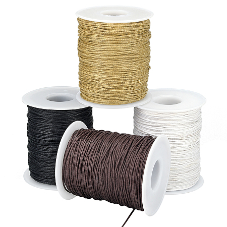 PandaHall Elite 4 Rolls 4 Colors Waxed Cotton Thread Cords, Mixed Color, 1mm, about 100 yards(300 feets)/roll, 1 roll/color