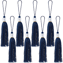 GORGECRAFT 8PCS Large Tassel Key Colorful Handmade Silky Floss Tiny Craft Tassels with Transparent Cube Beads for DIY Craft Accessory Home Decoration(Midnight Blue)