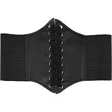 GORGECRAFT 7.5" PU Leather Wide Elastic Corset Belts Lace-Up Elastic Waist Belts Retro Wide Tied Waspie Belt for Halloween Costume(Black)