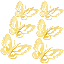 CREATCABIN 12Pcs 3D Butterfly Wall Decor Stickers 3 Layer Simulation Butterfly Mirror Wall Decal Art 3 Sizes for Home Bedroom Living Room Party Birthday Wedding Festival Decorations(Gold)