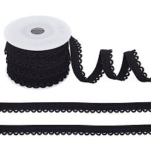 NBEADS 10.94 Yards Picot-Edge Lingerie Elastic Stretch, 1/2" Flat with Laciness Elastic Cord Strap Edge Crocheted Lace Cord Ribbon for DIY Sewing Wedding Decorations and Gift Wrapping, Black