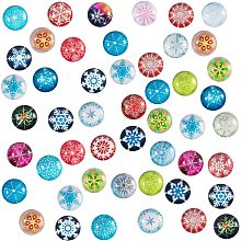 PH PandaHall 140pcs 70 Styles Snowflake Glass Cabochons 12mm Half Round Dome Cabochons Christmas Theme Mosaic Printed Picture Tile for Christmas New Year Necklace Jewelry Making