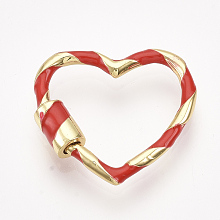 Arricraft Brass Screw Carabiner Lock Charms, for Necklaces Making, with Enamel, Heart, Golden, Red, 23x25x2.5~5mm