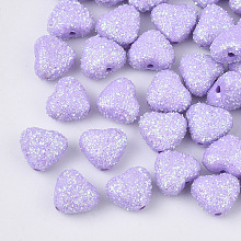 Honeyhandy Opaque Acrylic Beads, with Glitter Powder, Heart, Medium Purple, 8x9.5x5.5mm, Hole: 1.4mm