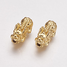 Honeyhandy Feng Shui Real 24K Gold Plated Alloy Beads, Pixiu with Chinese Character Cai, 15x7x7mm, Hole: 2mm