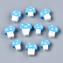 Honeyhandy Handmade Polymer Clay Beads, Mushroom, Deep Sky Blue, 9~13x8.5~12x4~5mm, Hole: 1.8mm