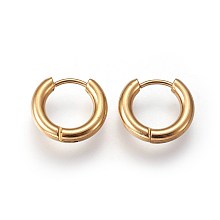 Honeyhandy Ion Plating(IP) 304 Stainless Steel Huggie Hoop Earrings, Manual Polishing, Hypoallergenic Earrings, Manual Polishing, Ring, Real 18K Gold Plated, 9 Gauge, 14x16x3mm, Pin: 1mm