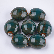 Honeyhandy Handmade Porcelain Beads, Fancy Antique Glazed Porcelain, Oval, Dark Slate Gray, 20~21x17.5~18x12~13mm, Hole: 2.5~3mm