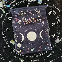 Honeyhandy Velvet Tarot Cards Storage Drawstring Bags, Tarot Desk Storage Holder, Black, Rectangle, Sun Pattern, 18x13cm