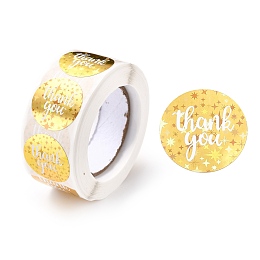 Honeyhandy Thank you Stickers Roll, Self-Adhesive Paper Gift Tag Stickers, for Party, Decorative Presents, Flat Round , Gold, 25x0.1mm, about 500pcs/roll